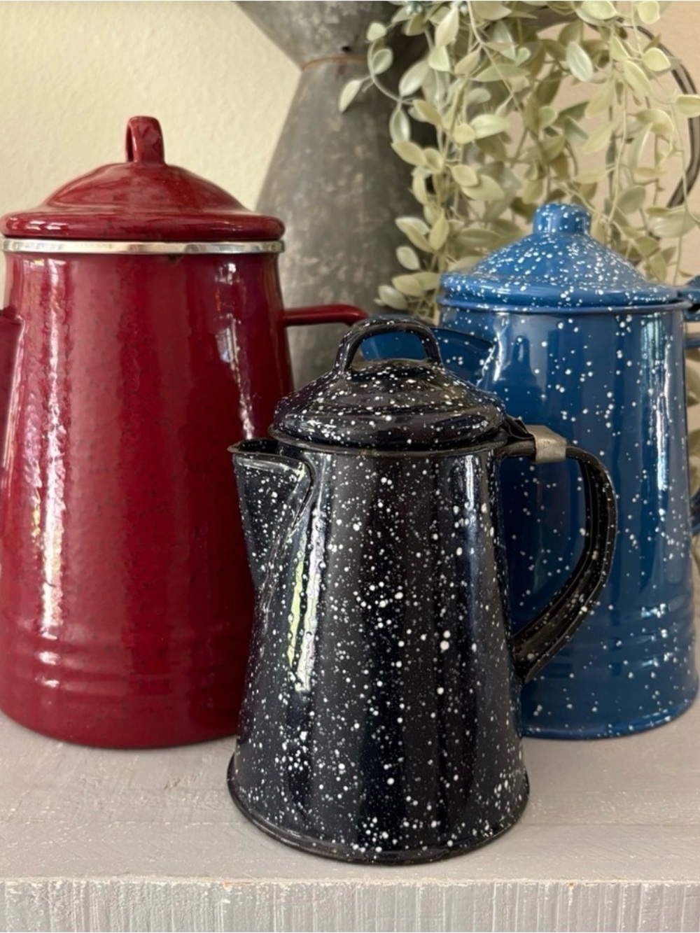 Vintage Paula Deen Speckled Enamelware Coffee Pots Farmhouse Cottagecore Decor - Picture 6 of 10